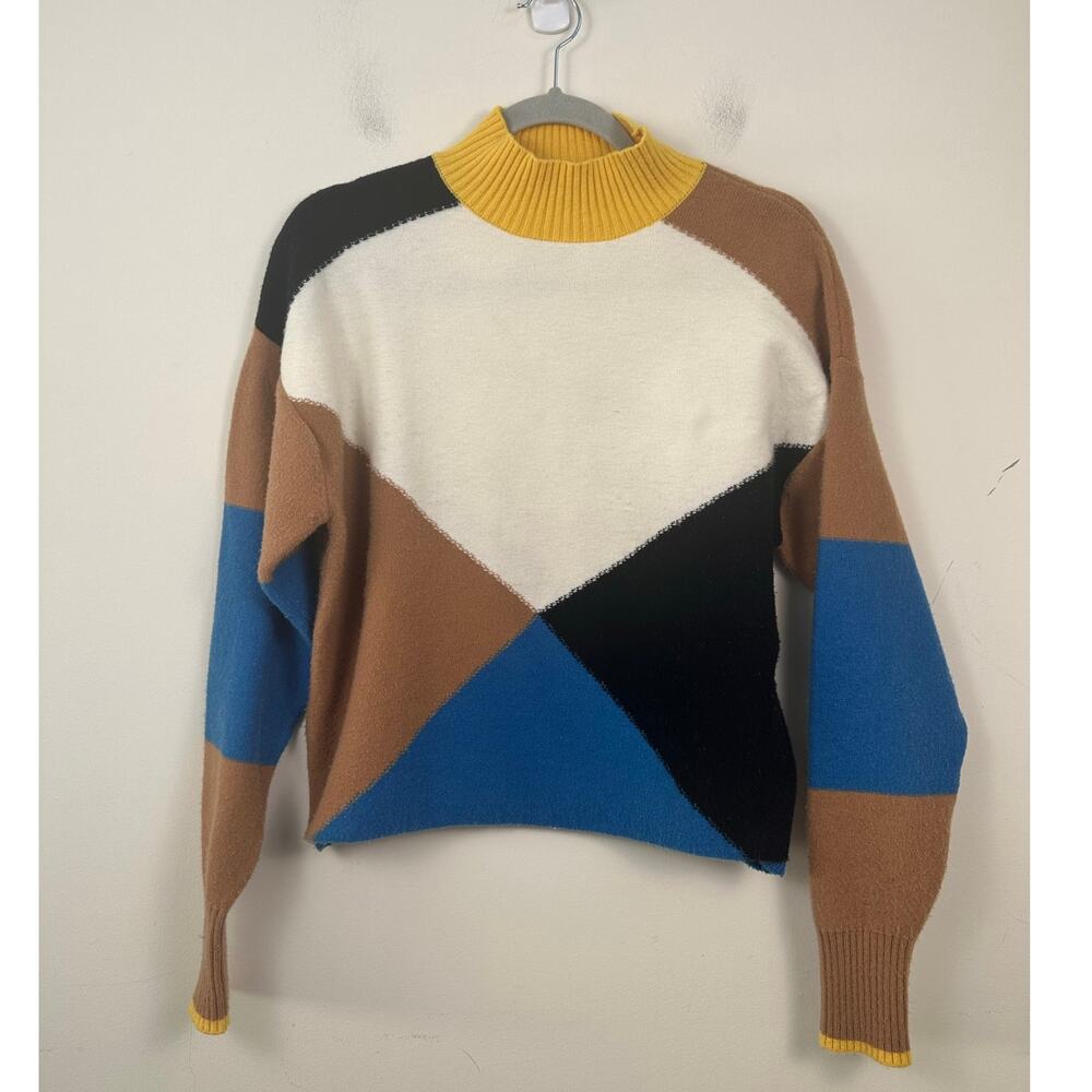 Essentiel Antwerp Colorblock Sweater Women XS Multi Excellent Wool Mock Neck